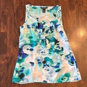 White House Black Market Turquoise and Coral Artistic Blouse, XXS